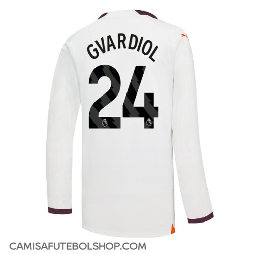 Camisa de time de futebol Manchester City Josko Gvardiol #24 Replicas 2º Equipamento 2023-24 Manga Comprida